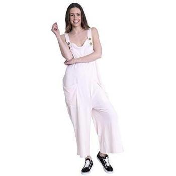 Ladies Loose‑Fit Pink Cotton Dungaree by Wash Cloth – One Size