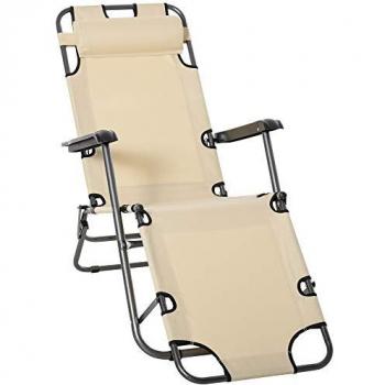 Outsunny Beige Reclining Sun Lounger