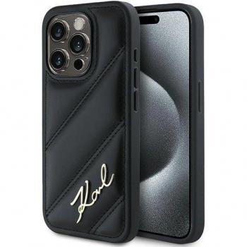 Karl Lagerfeld Etui für iPhone 15 Pro Max 6.7, Schwarz, Diagonal Quilted Design