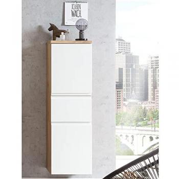 Midischrank Wotan Eiche Nb. mit weißer Mattoberfläche VASTO-03-WHITE, B/H/T ca. 40/130/35 cm