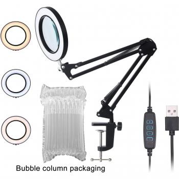 Lampe loupe de bureau 5 dioptries, lentille en verre, 3 modes de couleur, lumière LED et support pour artisanat 5X
