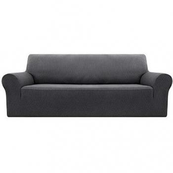 Housse de Canapé Extensible 3 Places Jacquard Gris avec Accoudoirs Deconovo