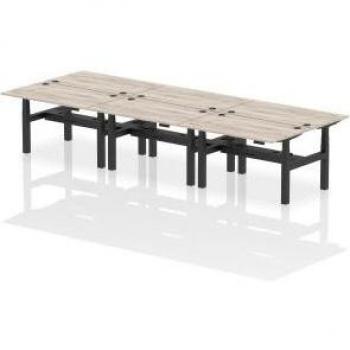 Dynamic Air Back-to-Back W1400 x D800mm Height Adjustable Sit Stand 6 Person Bench Desk With Cable Ports Grey Oak Finish Black Frame