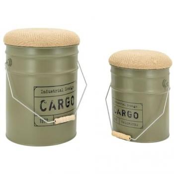 Tabouret coffre en métal kaki
