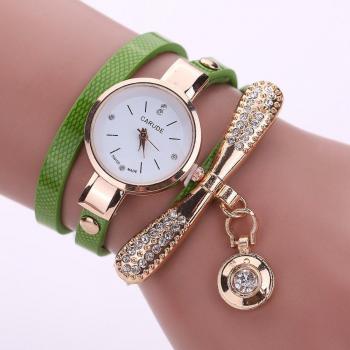 Ladies' Casual Leather Wrist Watch with Rhinestones