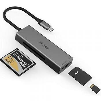 Lecteur de cartes Akasa 3‑en‑1 – USB 3.2 Type‑C – Finition Argentée