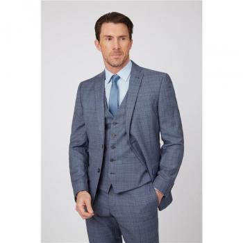 Light Blue Check Tailored Suit Jacket