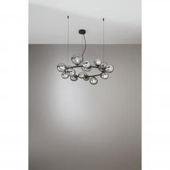 Lampadario a sospensione HONEY con 16 diffusori in vetro, metallo nero