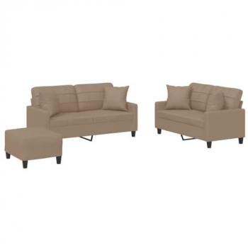 Set Divani 3 pz Cappuccino in Similpelle con Cuscini