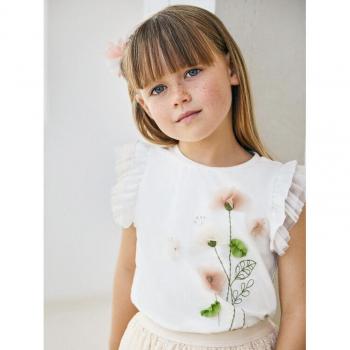 Mayoral 7Y White Ruffled Floral Tee