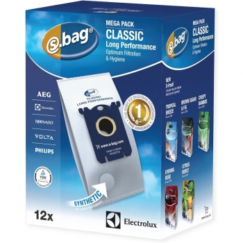 S-Bag Classic Long Performance sacchetti aspirapolvere in carta 12 pz. per AEG, Electrolux e altri aspirapolvere 9001684811, 9002560994