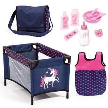 Bayer Puppenmöbel »Puppen-Reisebett und Schlafsack blau/pink«, (Set), mit Schlafsack, Wickeltasche und Zubehör für die Puppenpflege