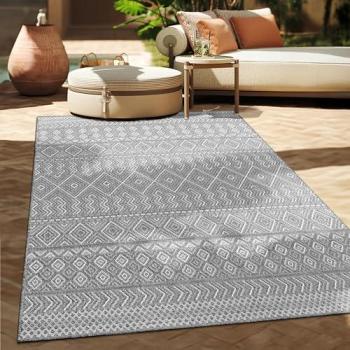 Tappeto Esterno Cucina Boho 300x400 cm – Grigio Etnico