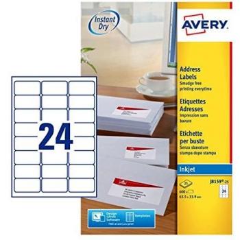 Avery Self Adhesive Address Labels, Inkjet Printers, 24 Labels per A4 Sheet, 600 labels, QuickDRY