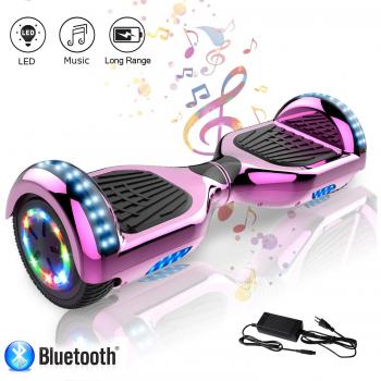Hoverboard 6.5 Pouces LED Multicolores, 700W Bluetooth, Rose Rouge
