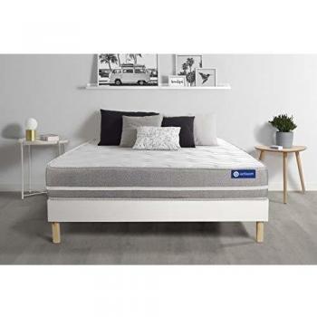 Actisom Matelas Latex + mémoire de Forme ACTILATEX Touch 90x190 3zones de Confort + sommier KIT Blanc