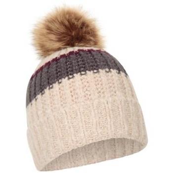 Light Beige Chunky Knitted Pom Pom Beanie for Women