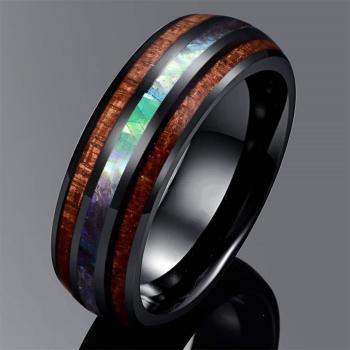 Elegancia Negra: Anillo de Acero y Madera Koa