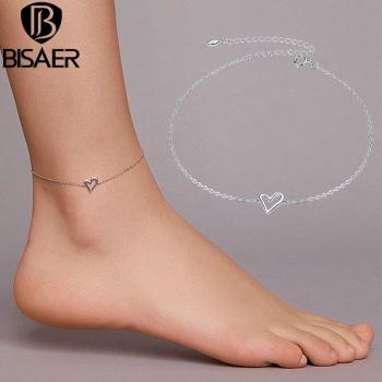 BISAER Women's Sterling Silver Heart Anklet