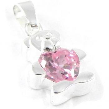 Silver Pendant with Pink Teddy Love