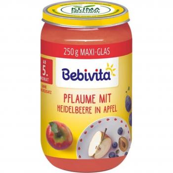 Bebivita Bio Fruchtgläschen Pflaume mit Heidelbeere und Apfel, 250 g