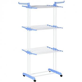 Foldable Clothes Drying Rack Steel Garment Dryer with Casters Blue