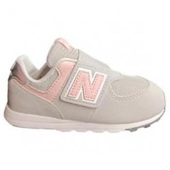 New Balance 574 Klett-Sneaker für Kinder in Grau/Pink, Größe 27.5