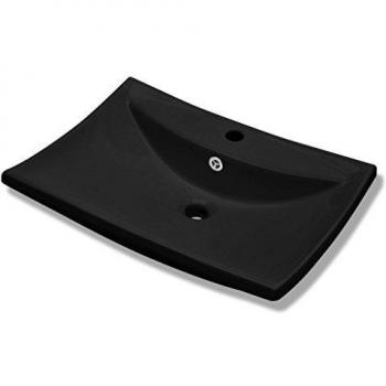 Luxury Black Ceramic Rectangular Sink with Overflow & Faucet Hole