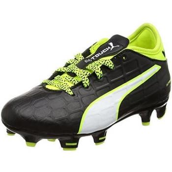 Puma Evotouch 3 Fg Jr Boys/Girls Soccer Shoes in Black/White/Yellow