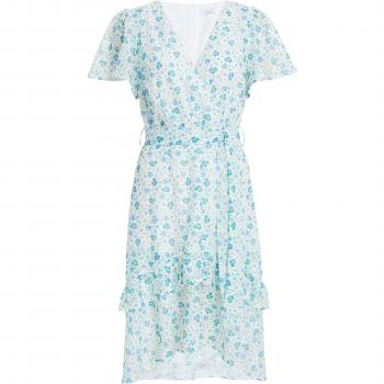 White Ditsy Print Chiffon Wrap Mini Dress
