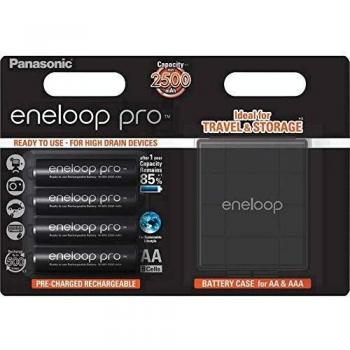 Panasonic Eneloop Pro 4 Piles Rechargeables Ni-MH 2500 mAh AA + Support de Batterie