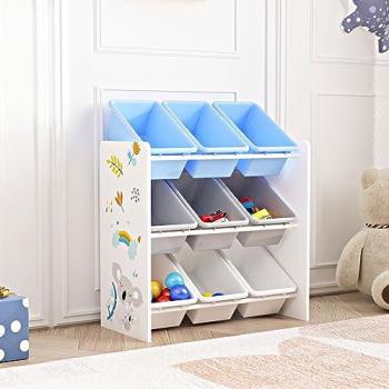 En.casa Kinderregal Muxía Spielregal 9 Boxen Koala-Motiv Weiß/Grau/Blau