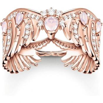 Anillo de plata 925 con baño de oro rosado de 18k y detalles de alas de fénix y piedras rosas