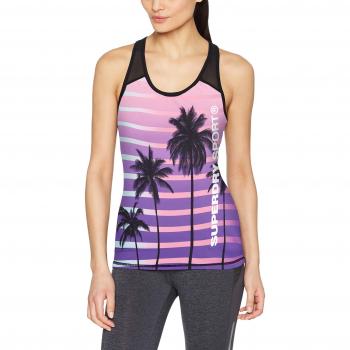 Superdry Damen Sport Pullunder, Fitted Mesh, Ombre Palm Print, Größe L