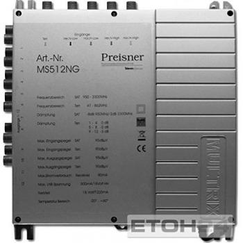 Televes MS512NG. Produktfarbe: Grau. Stecker: F. Breite: 204 mm, Tiefe: 57 mm, Höhe: 130 mm. Abmessungen (BxTxH): 204 x 57 x 130 mm (MS512NG)