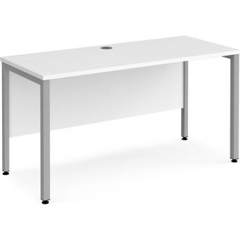 Maestro 25 Straight Office Desk, 1400×600mm, Silver Leg Frame, White Tabletop