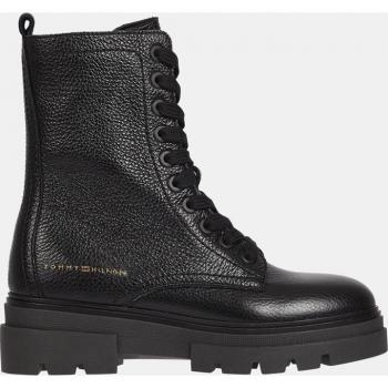 Tommy Hilfiger Elegant Black Lace-Up Boots with Side Zipper