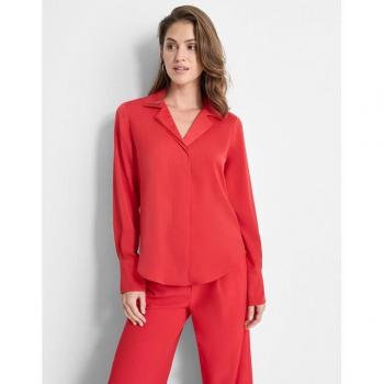DKNY Women's XS Camp Shirt in Red Satin