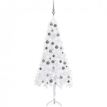 Künstlicher Weihnachtsbaum für Ecken, mit LEDs und Kugeln, 150 cm, PVC, Weiß