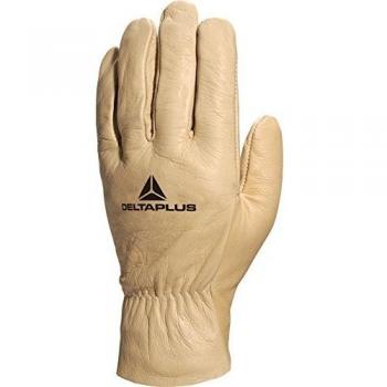 Guanti in pelle bovina con stampa fiore beige