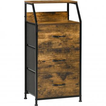 Cajonera Estilo Industrial con 3 Cajones de Tela y Estante Abierto