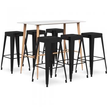 Table et chaises de bar 7 pièces blanc et noir