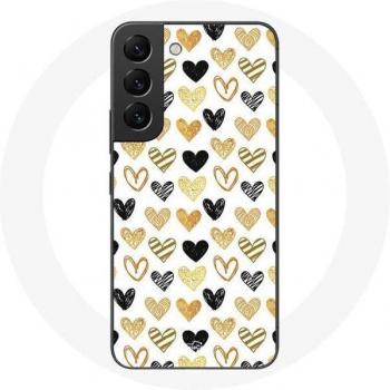 Cubierta para Samsung Galaxy S22 con diseño de corazones en colores negro, amarillo y gris