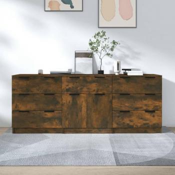 VidaXL 3-tlg. Sideboard Räuchereiche mit Türen und Schubladen