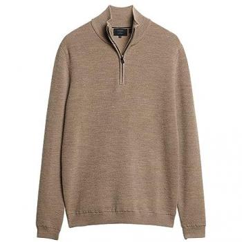 Superdry Pull à Zipper Mérinos Beige S Homme