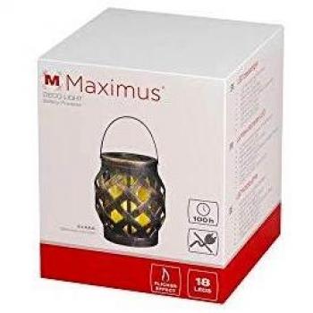 Maximus batteriebetriebene Gartentischlaterne, Art Deco, Rattankorb, 18 LEDs, flackerndes Licht, Schwarz, Gold, Braun