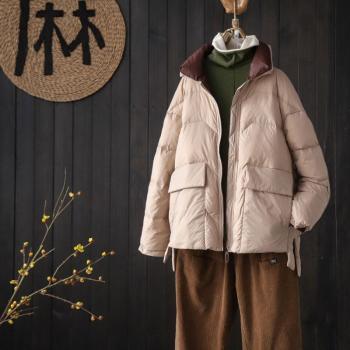 Lightweight Women's Short Down Coat with Zipper and Stand Collar
