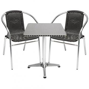 Bistrotisch und Stühle 3-teilig Aluminium-Rattan Schwarz