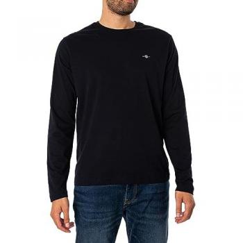 GANT Herren Langarmshirt REGULAR SHIELD LS, Baumwolle, Schwarz, Größe XXXL