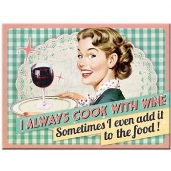 Nostalgie‑Magnet 6x8 cm – 50er‑Sprüche – Wein & Kochen